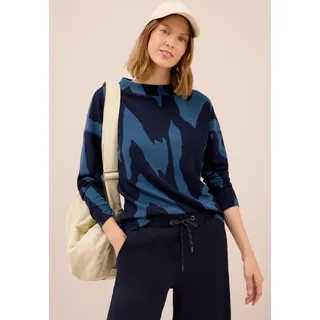 Sweatshirt CECIL, Damen, Gr. L (42), blau (urban dunkelblau), Sweatware, Obermaterial: 75% Viskose, 20% Polyester, 5% Elasthan, bedruckt, regular fit normal, ohne Ausschnitt, gerader Abschluss, Sweatshirts Sweatshirt, mit All-Over Print
