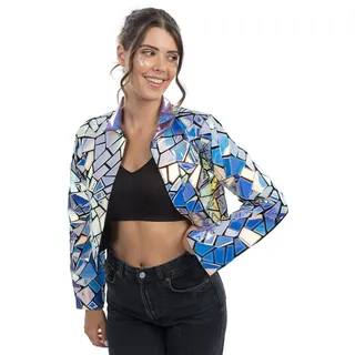 Chaks - Cropped Festival Jacke für Damen, glitzernde Kurzjacke im Mosaik-Design, Party Outfit für Karneval & Events