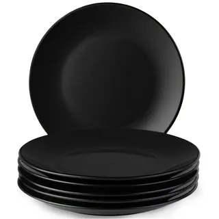 MIAMIO – 6 teiliges Teller/Speiseteller Set aus Steingut Keramik Geschirr Set - Le Papillon Kollektion (Schwarz, Große Teller (6x))