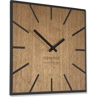 FLEXISTYLE Moderne quadratisch große WanduhrHolz ECO 40cm, Stille, Holzoptik, Eiche, Wohnzimmer, Schlafzimmer, EU (Exact 40cm)