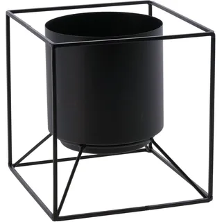 Spetebo Blumentopfständer aus Metall in 19cm - schwarz - moderner Planzenständer mit Topf - Blumentopf Halter Pflanzen Ständer mit Übertopf Industrial