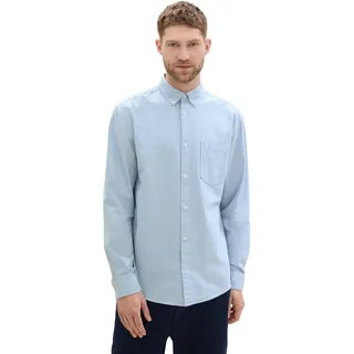 TOM TAILOR Herren Regular Fit Hemd mit Logo-Stickerei an der Brusttasche, 35960 - Light Blue Chambray, L