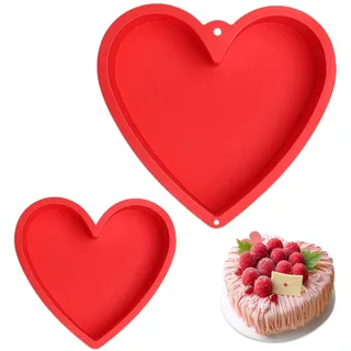 Silikon Kuchenform Herz, 2 Stück Silikonform Herz 25,5cm&17cm,Herzbackform Groß, Herzform Backform für Torte, Schokolade, Gelee, Eiscreme, BPA-freie, Antihaftmittel, Leichtes Loslassen