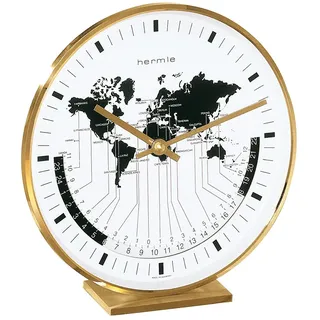 Hermle 22704-002100 Messing-Stiltischuhr, Gold Weltanzeige