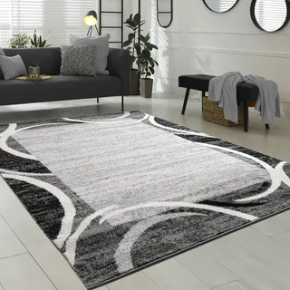 Paco Home Wohnzimmer Teppich Designer Bordüre Meliert Grau Schwarz Creme Preishammer, Grösse:60x100 cm