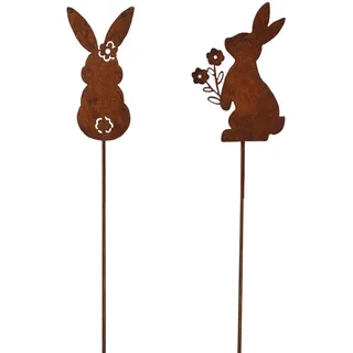 Storm's Gartenzaubereien Gartenstecker Hasen - Edelrost Deko für Ostern 2er Set Rost Hasen Osterdeko Rostoptik wetterfest Osterhasen Metall Beetstecker für Garten - Balkon