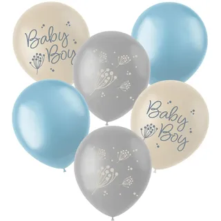 Folat 24987 Baby Shower Deko, Babyparty, Blau, WeißLatexballons- Blooming Baby Boy - 33 cm - 6 Stück