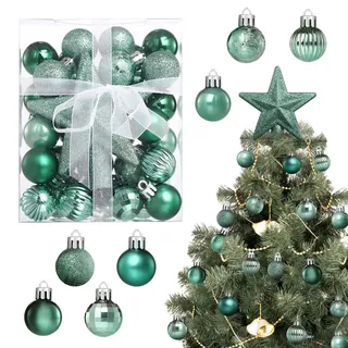 LIHAO 30 Stück Weihnachtsbaumkugeln Grün 3cm Mini Weihnachtskugeln Kunststoff Christbaumschmuck Weihnachtsdeko für Weihnachten und Party Dekoration (Klein)