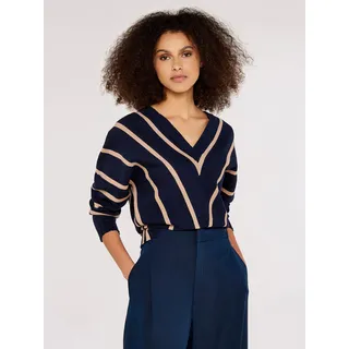 Apricot Rundhalspullover "Chevron-Design Pullover" mit Streifenmuster, navy