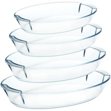 4 Stücke Glas Auflaufform, Glasbackformen, Lasagneformen Set für den Backofen, Oval Glasbackformen (0.9+1.4+2.2+3.4L)