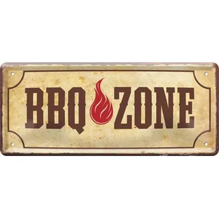 WOGEKA ART Retro Blechschild - BBQ ZONE - Lustiger Spruch als Geschenkidee für alle BBQ FREUNDE zu Geburtstag Weihnachten als Deko Schild 28x12 cm Vintage Metallschild 435