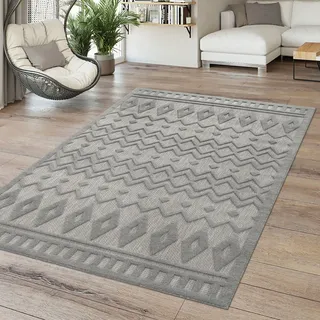 TT Home In-& Outdoor Teppich Wetterfest Balkon Küche Wohnzimmer Boho Skandi Design Größe 120 cm Rund - Grau