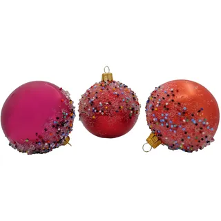 Ornex Dekoratives Set (Ø 7 cm) aus mundgeblasenem und handdekoriertem Glas mit Perlen für den Weihnachtsbaum, Mehrfarbig, 6 Kugeln Ø 7 cm, 6 Einheiten