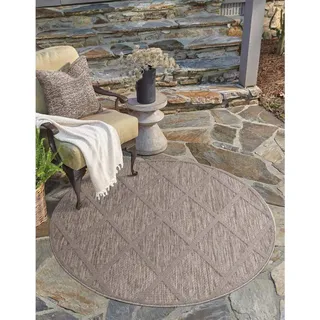 Carpet City Teppich »In-& Outdoorteppich Santorini 457, 3D-Effekt, Raute-Look«, rund, 5 mm Höhe, Wetterfest & UV-beständig für Terrasse, Balkon, Küche, Flur, braun