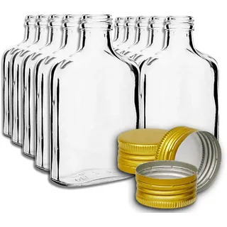 10 Taschen-Falschen 200 ml mit vergoldetem Schraubverschluss für Wein, Whisky oder Spirituosen