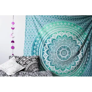 raajsee Indian Cotton Green Tapestry Mandala Wall Hangings- Tapestry For Bedroom - Indie Wall Tapestry Hippie Room Decor - Boho Small Tapestrys Aesthetic 76X101 CM