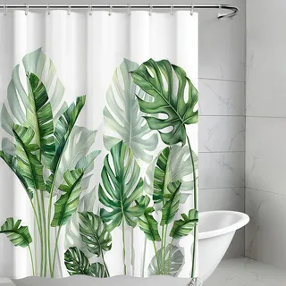 Zourglow Duschvorhang 120x200 cm, Grün Blätter Pflanzen, Wasserabweisend, Duschvorhang Anti-Schimmel Polyester mit Beschwertem Saum, Waschbar mit 12 Ösenringe für Badewanne, Badezimmer