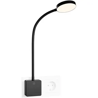 ENUOTEK Dimmbare LED Steckerlampe Steckdosenleuchte Schwarz, LED Wandleuchte Wand Leselampen Schlafzimmer Steckdose Dimmbar mit Stecker und Touch Schalter, 4W 350Lm 3000K 4000K 5000K