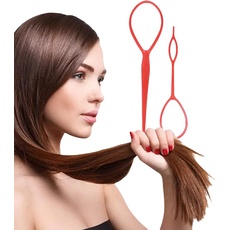 2er Set Hair Twister - Dutt oder Topsytail Styling in Sekunden - Frisurenhilfe Set inkl. Video Tutorial (RED)