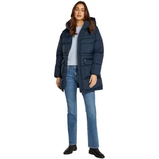 Tommy Jeans Damen Daunenmantel Midi Puffer mit Kapuze, Blau (Dark Night Navy), XL