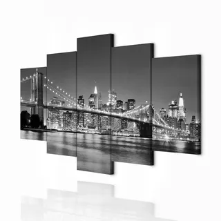 decomonkey Wandbilder New York 200x100 cm 5 Teilig Leinwandbilder Wanddeko | Bild auf Leinwand, Kunstdruck, Wohnzimmer, Wanddekoration