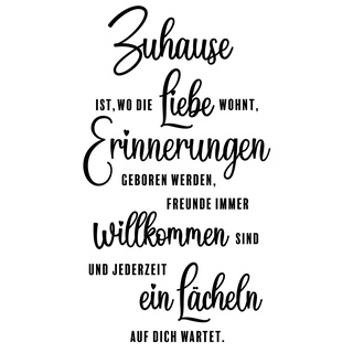 Wandtattoo Sprüche und Zitate Wanddeko Wandsticker Aufkleber selbstklebend für Wohnzimmer Büro Schlafzimmer Esszimmer Flur YX024 (Schwarz, Zuhause ist)