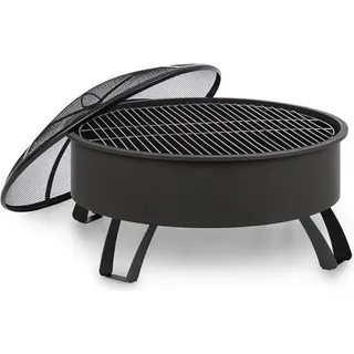 Blumfeldt 2-in-1 Feuerschale - Ø 75 cm Grill, Abnehmbarer Funkenschutz, Ø 68 cm Grillrost, FireView Concept, pulverbeschichteter Stahl, inkl. Schürhaken und Grillrost, Stil: Oreos, schwarz