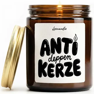 Anti Deppen Kerze - Duftkerze mit Spruch als Geschenk für Kollegen, Büro/Arbeit, Kollegin & Kollege, Lustige Vanille Duftkerzen im Glas