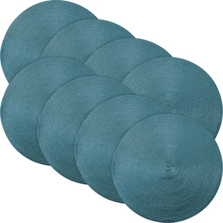 Erwin Müller Tischset, Platzset 8er-Pack Uni, Flechtoptik Petrol Größe rund: 35 cm Ø - die praktische Tischunterlage schützt vor Verschmutzungen, langlebig und leicht zu reinigen
