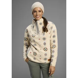 Fleecepullover KANGAROOS, Damen, Gr. 32/34, weiß (sanftes weiß), Fleece, Obermaterial: 100% Polyester, gemustert, oversize hüftbedeckend, Sweatshirts Fleecepullover, aus kuscheligem Sherpa Fleece, Half-zip