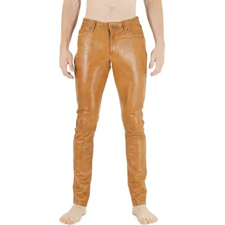 RICANO Cognac Braun Slim Fit Lamm Herren Lederhose Lederjeans Leder Tube Röhre, W38/L36 - Braun