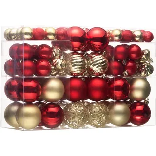 Valery Madelyn Weihnachtskugeln, 100 stück Christbaumkugeln mit Geschenkpaket, Weihnachtsbaumschmuck Christbaumschmuck mit Aufhänger, Thema Rot Gold