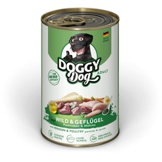 DOGGY Dog Paté Wild & Geflügel, 6 x 400 g, Nassfutter für Hunde, getreidefreies Hundefutter mit Lachsöl und Grünlippmuschel, Alleinfuttermittel mit Pastinake und Möhre, Made in Germany