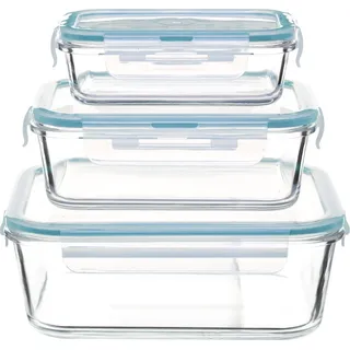 5five Simply Smart Frischhaltedosen 3er Set ClipEat Glas transparent blau 11x21,3x21,3cm - Transparent, Blau