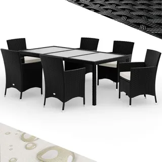 CASARIA CASARIA® Polyrattan Gartenmöbel Set 13 teilig Stühle stapelbar inkl. 7cm Auflagen 190x90cm Gartentisch Terrasse Balkon Möbel Sitzgruppe Essgruppe Schwarz