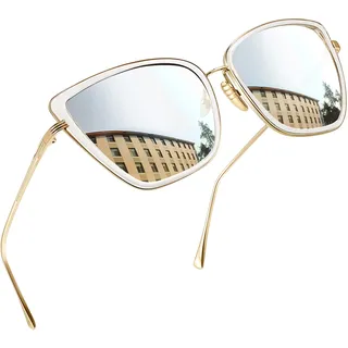 Joopin Verspiegelte Katzenaugen-Sonnenbrille, Silber, Metall, UV400-Filter - Gold