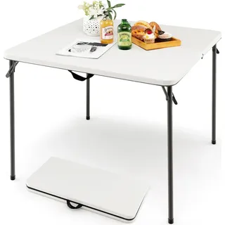 COSTWAY Klapptisch quadratisch, Campingtisch klappbar für 4 Personen, Gartentisch mit HDPE-Tischplatte & Tragegriff, Balkontisch Esstisch tragbar Weiß - Weiß