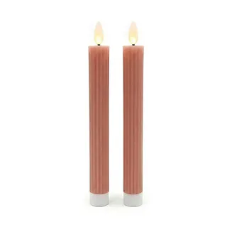 Relaxdays LED Stabkerzen, 2er Set, HxD: 25 x 2 cm, flackernde Flamme, Echtwachs, Rillen, flammenlose Kerzen, Altrosa