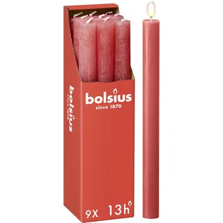 Bolsius - Rustik Stabkerzen - Rosa - 9 Stück - 27 x 2.3 cm - Länge Brenndauer 13 Stunden - Unparfümierte - Enthält Natürliches Pflanzenwachs - Ohne Palmöl