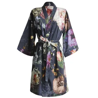 ESSENZA Kimono Fleur Nightblue, S - 100% Baumwollsatin - Blumen Pfingstrosen Tulpen