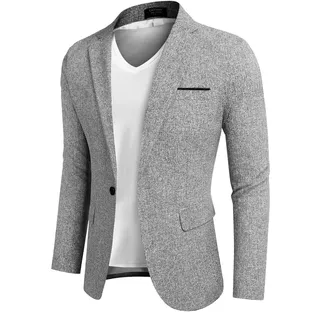 Coofandy Herren Casual Blazer Anzugjacken Slim Fit One Button Business Sport Mäntel, 2 - Hellgrau, M