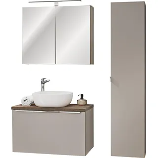 Badmöbel-Set 80 cm Eiche grau mit Spiegel und LED modern - Taupe