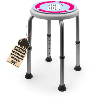 BigDean Duschhocker 360° drehbarer Duschstuhl bis 136 kg höhenverstellbar | Duschhocker - rutschfest durch Gummifüße- Höhenverbarer Hocker