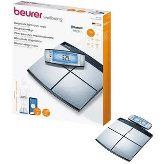 Beurer BF 105 Body Complete Diagnosewaage, Körperfettwaage mit separater Ober- und Unterkörpermessung, mit Handsensoren, Analyse per App, 8 Elektroden