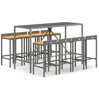 vidaXL 9-tlg. Gartenbar-Set Grau Poly Rattan & Massivholz Akazie - Grau
