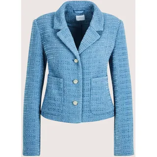 Jackenblazer MADELEINE "Chenilleblazer Moderner Einreiher mit 3D-Struktur", Damen, Gr. 44, blau (rauchblau, melange), Obermaterial: 70% Polyester PES. 30% Wolle WO., Modern, Blazer Jackenblazer, 3-D Struktur mir Chenille Garn