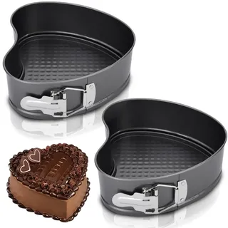 Penbinmall 2 Stück Backform Herz 18CM, Kuchenform Springform mit Antihaftbeschichtung, Herzbackform Kuchenform mit Flachboden, Kleine Kuchenbackformen mit Flachboden für Kuchen Backen, Schwarz