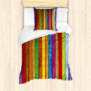 ABAKUHAUS Regenbogen Bettbezug Set für Einzelbetten, Lebhaftes hölzernes künstlerisches, Milbensicher Allergiker geeignet mit Kissenbezug, Mehrfarbig