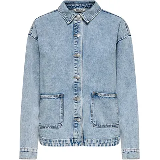 Jeansjacke ONLY "ONLLARA LS DNM SHACKET GUA NOOS", Damen, Gr. XS, blau (light blau denim), Denim/Jeans, Obermaterial: 80% Baumwolle, 20% Polyester, unifarben, normal, Jacken Jeansjacke, Baumwollmischung
