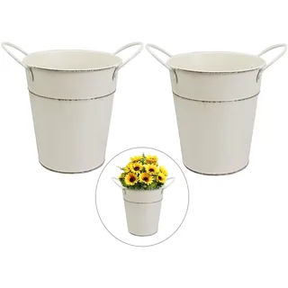 2 Stück Blumentopf Vintage, Blumentopf Landhausstil, Blumenvase Aus Metall, für Garten Blumenarrangement, Wohnzimmer Ornament, Kleinteile Lagern (Vintage-Beige)
